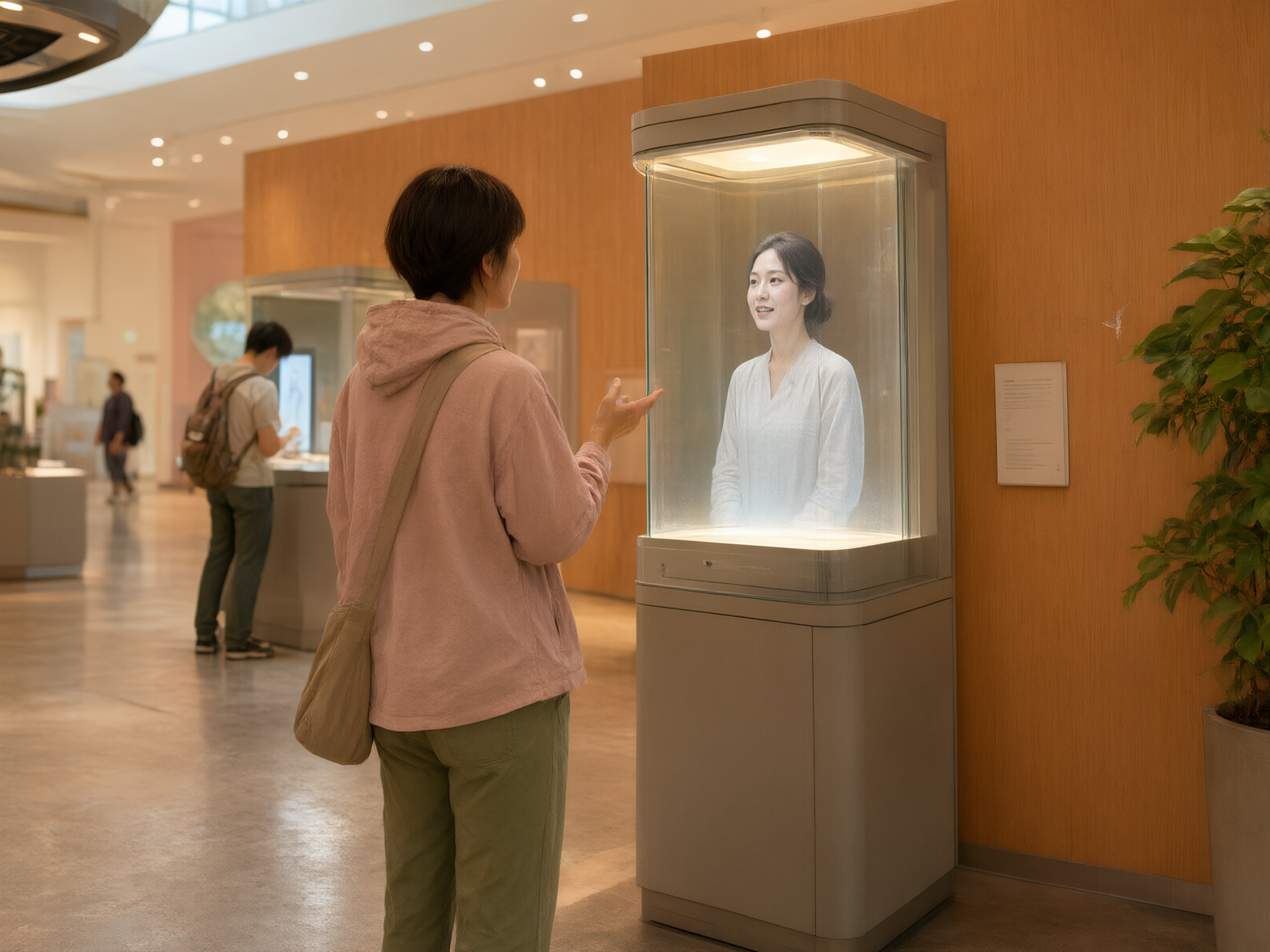 观众站在全息仓前,正在与数字人进行语音交流