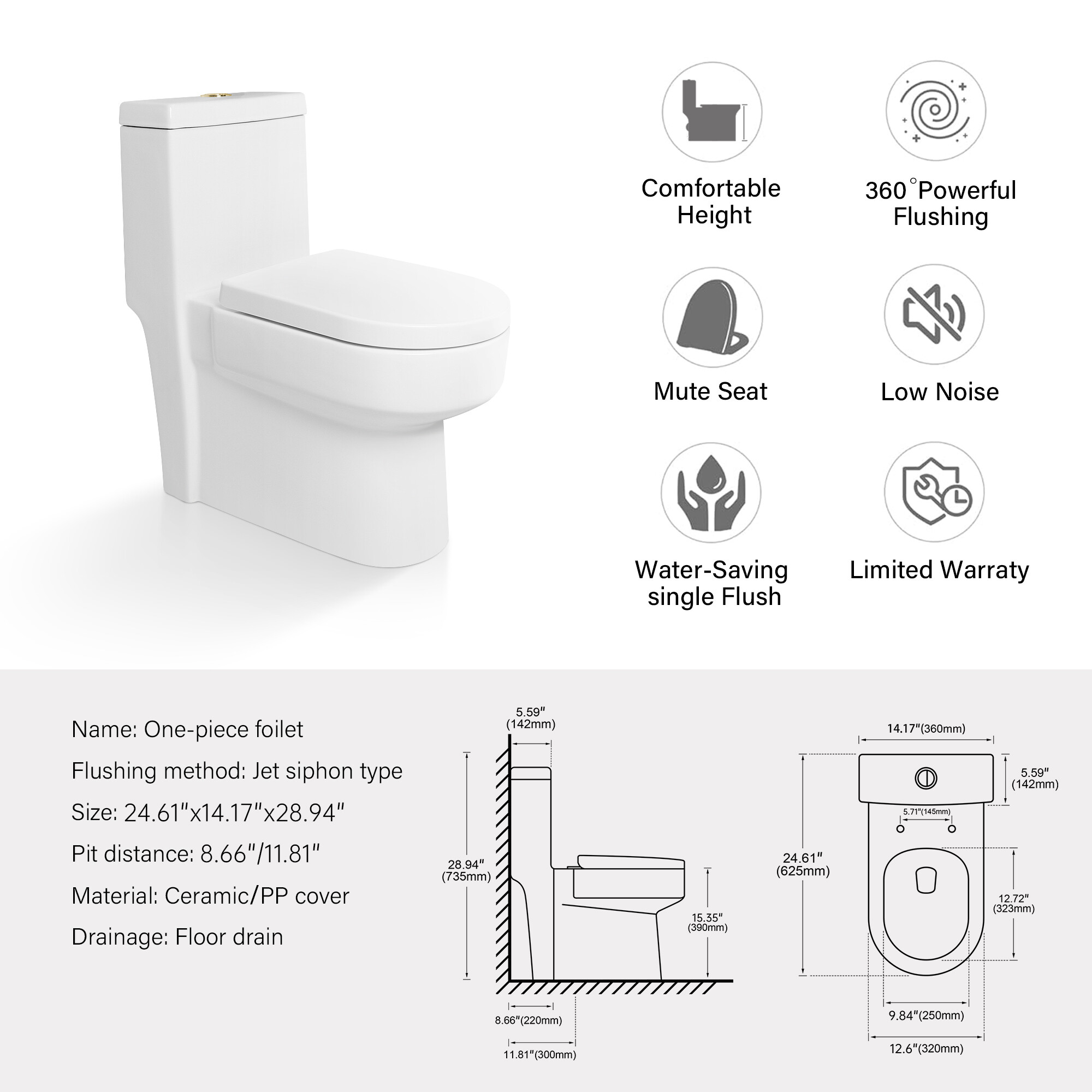 Modern One-Piece Toilet view 3