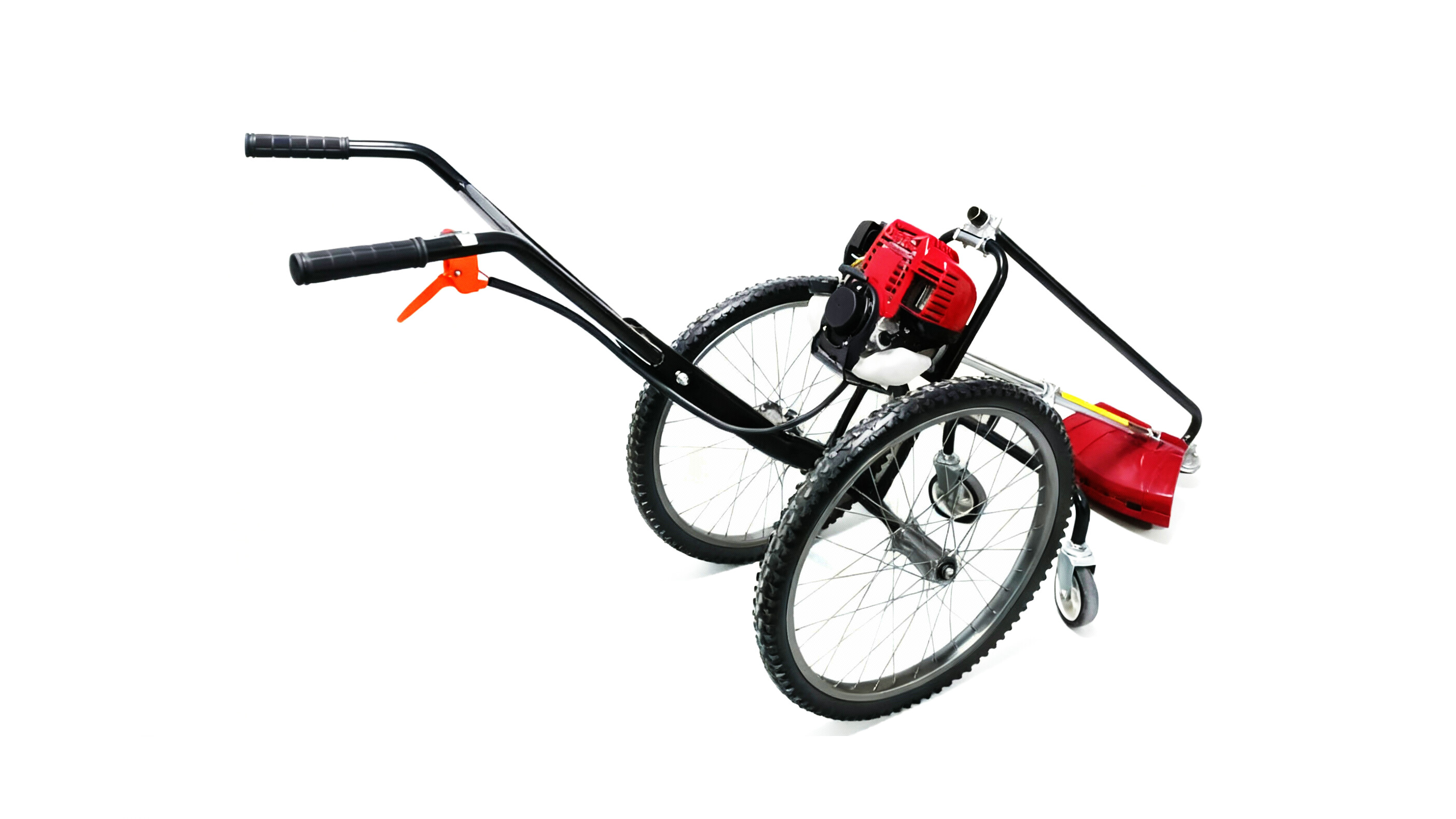 Truly frees your shoulders: Unlike side-carry backpack brush cutters the push-style design transfers the entire weight onto the wheels allowing the operator to simply steer. This makes long-term operation much less tiring and is particularly well-suited for middle-aged and older users.