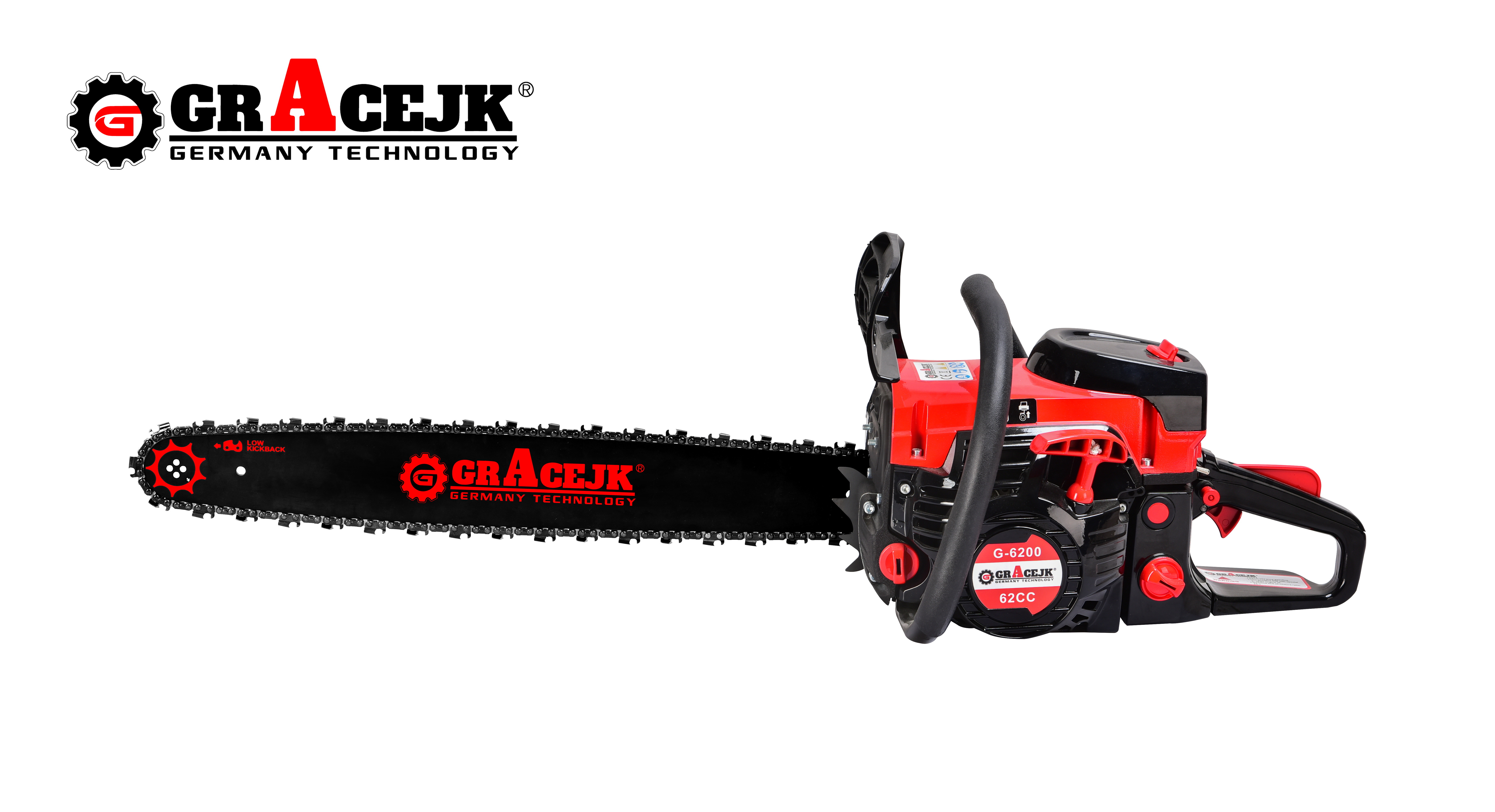 GRACEJK G-6200 Professional Heavy Duty 62cc Gasoline Chainsaw for Big Trees Cutting