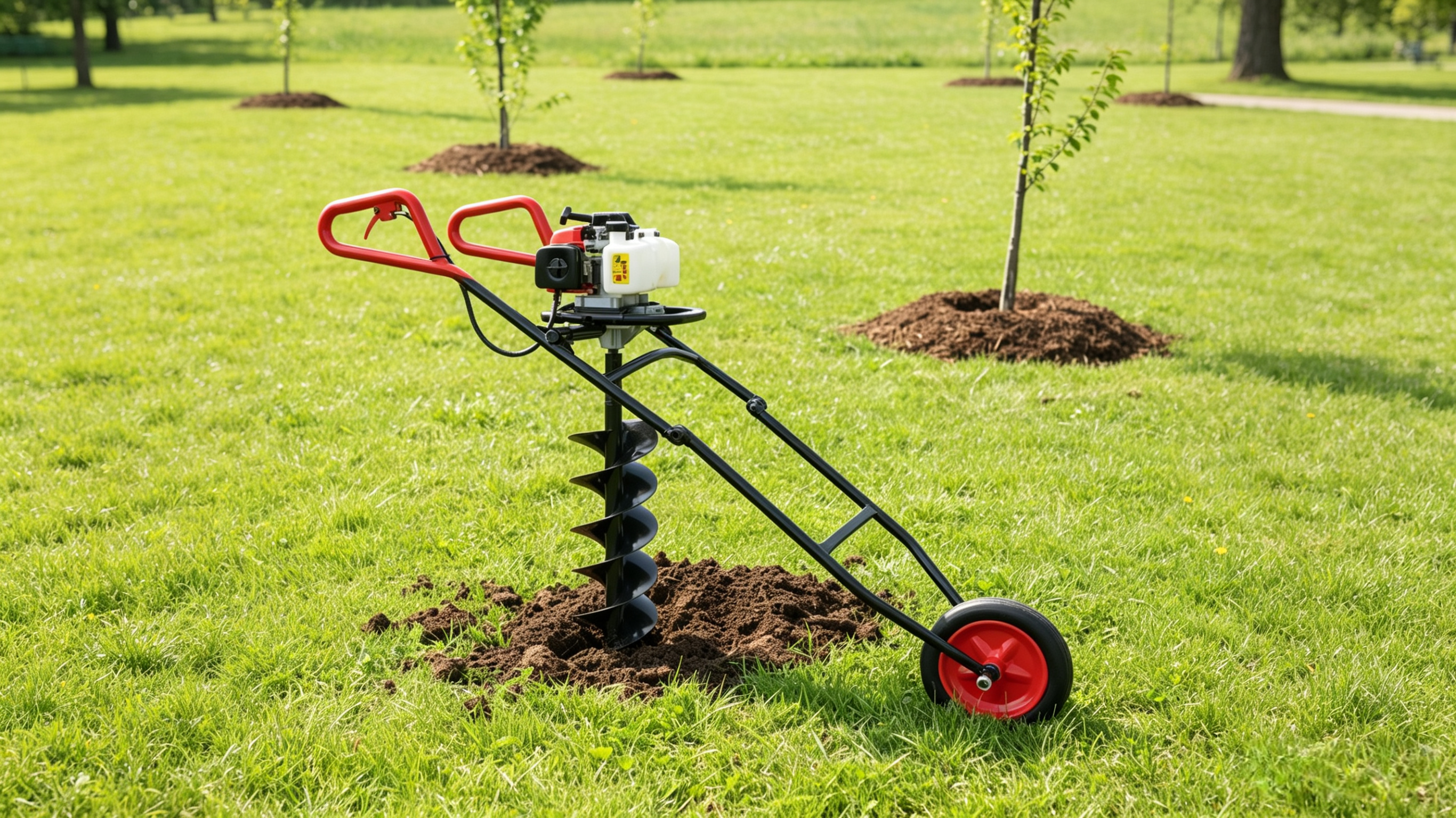 High-powered Professional Gasoline-powered portable walk-behind earth auger with wheels