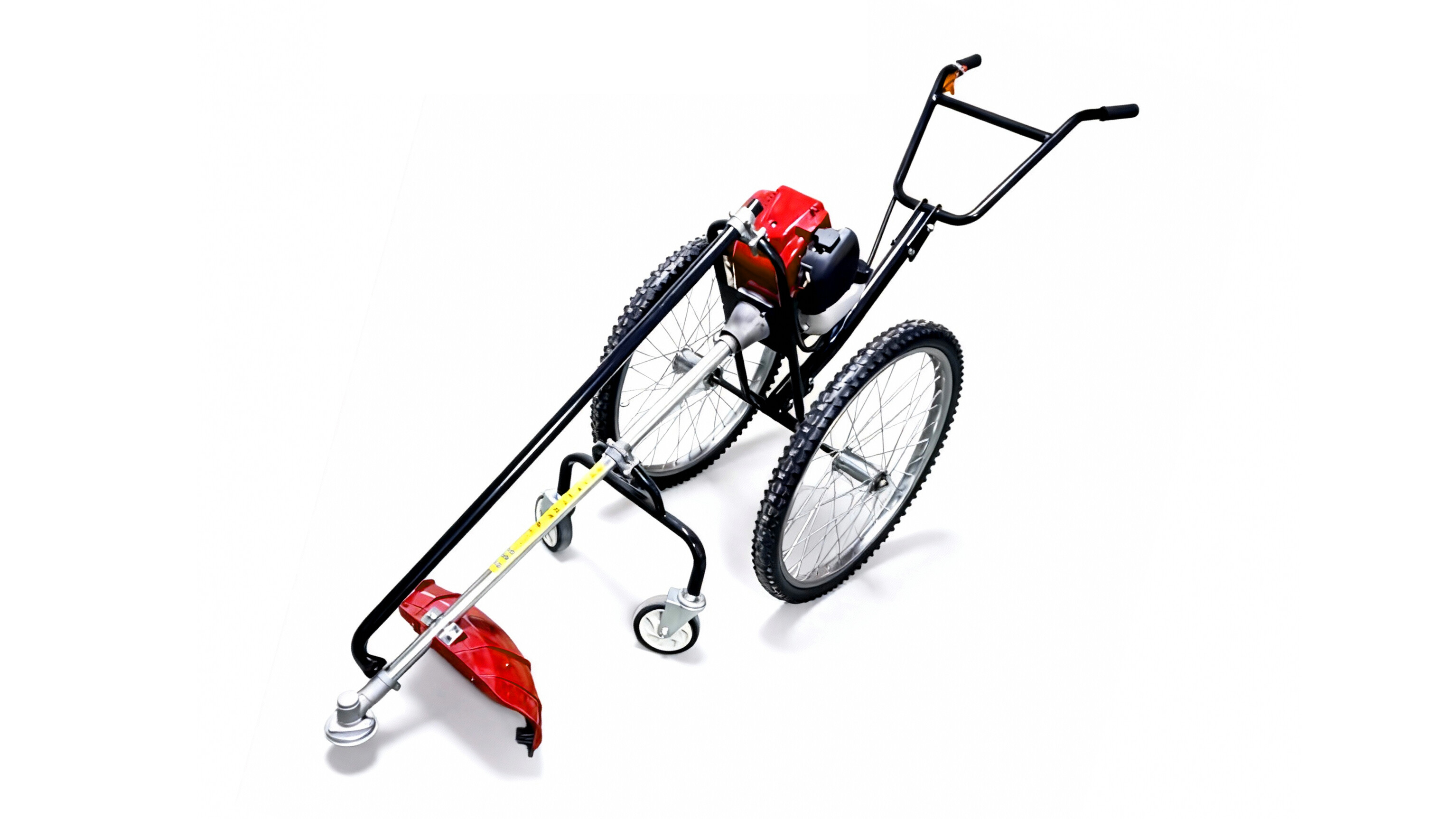 The lightweight design of the machine weighing approximately 16kg makes it easier to maneuver and transport loads on various terrains such as slopes terraced fields or soft wet ground. It comes with two large wheels.