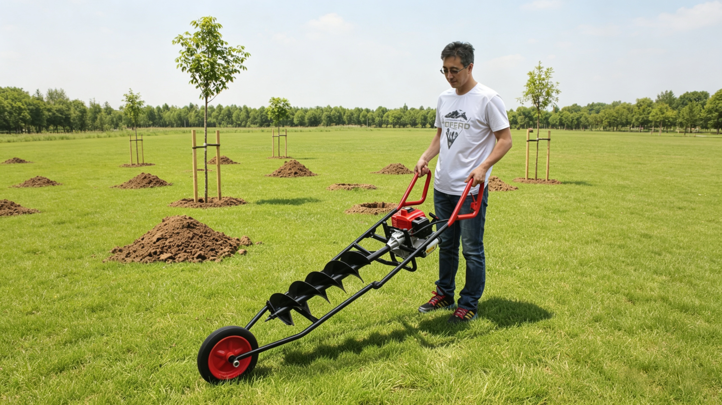 High-powered Professional Gasoline-powered portable walk-behind earth auger with wheels