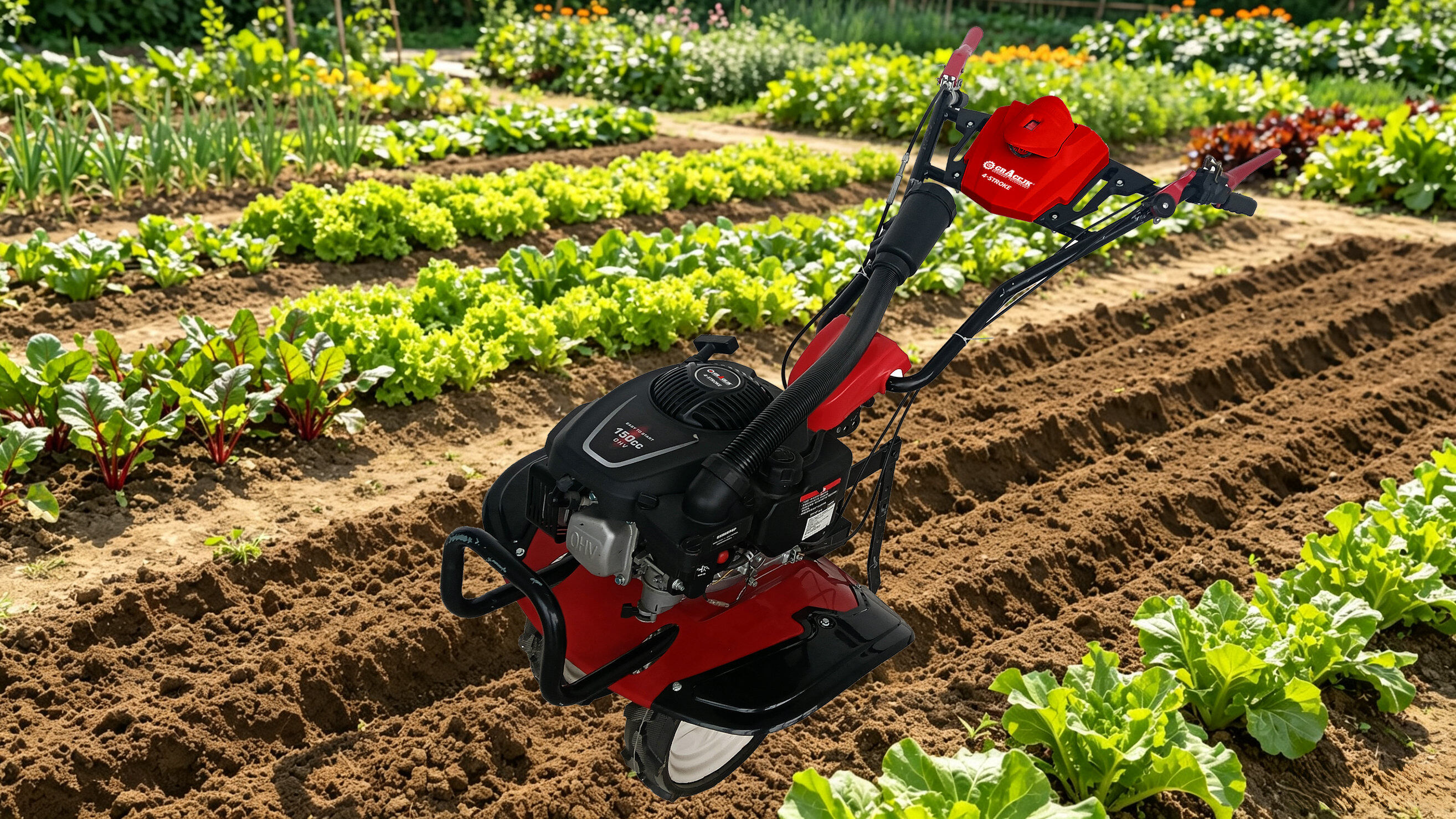 4 Stroke 150cc Hand Push Mini Garden Gasoline Tiller Petrol Cultivator with 6 Blades