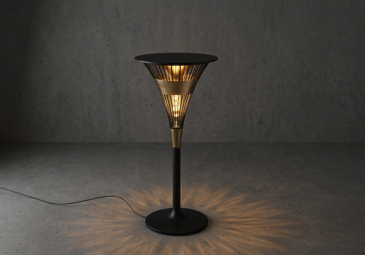 Floor Fan Lamp - Black & Gold