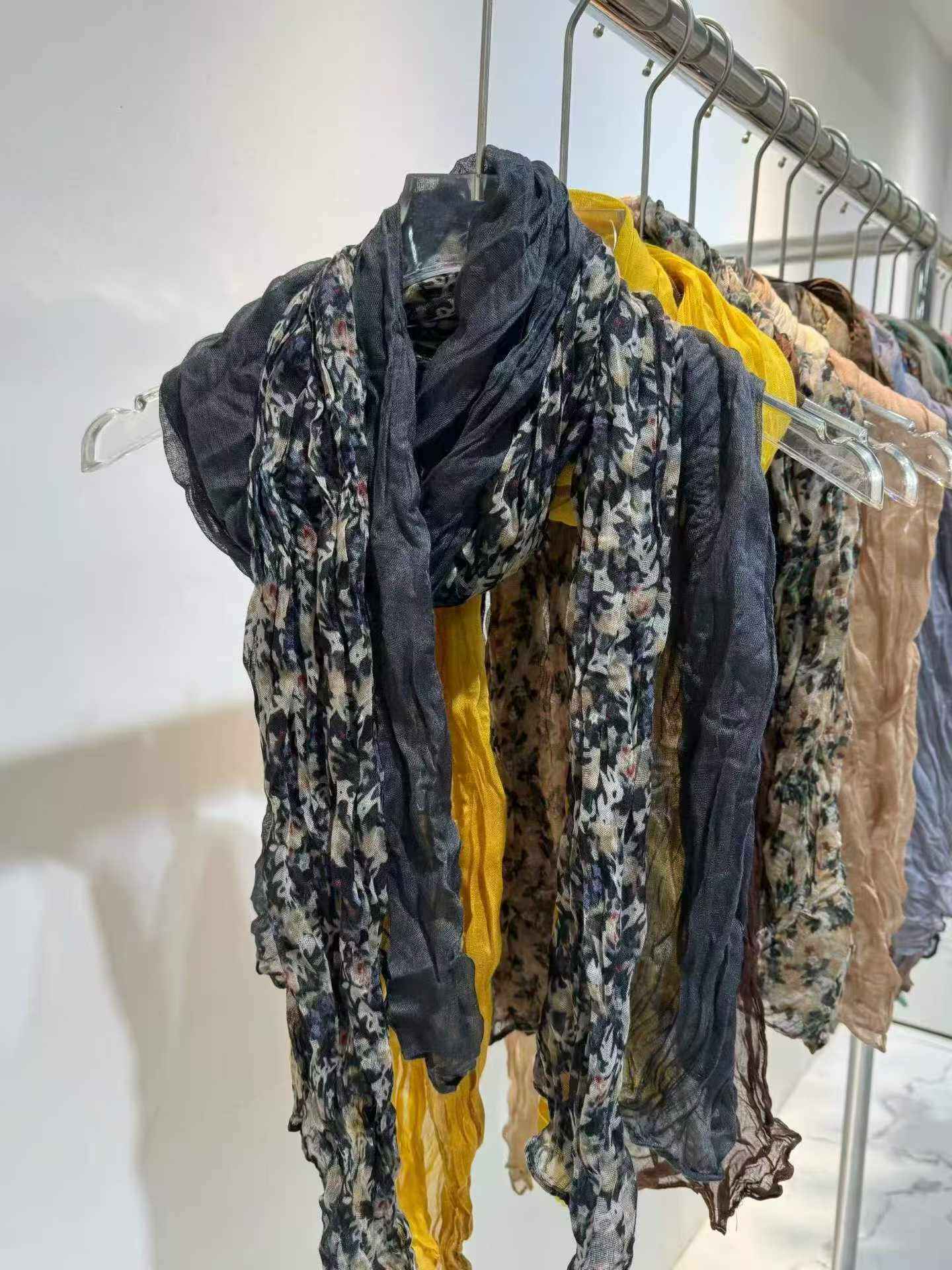 Dark Floral Crinkle Scarf
