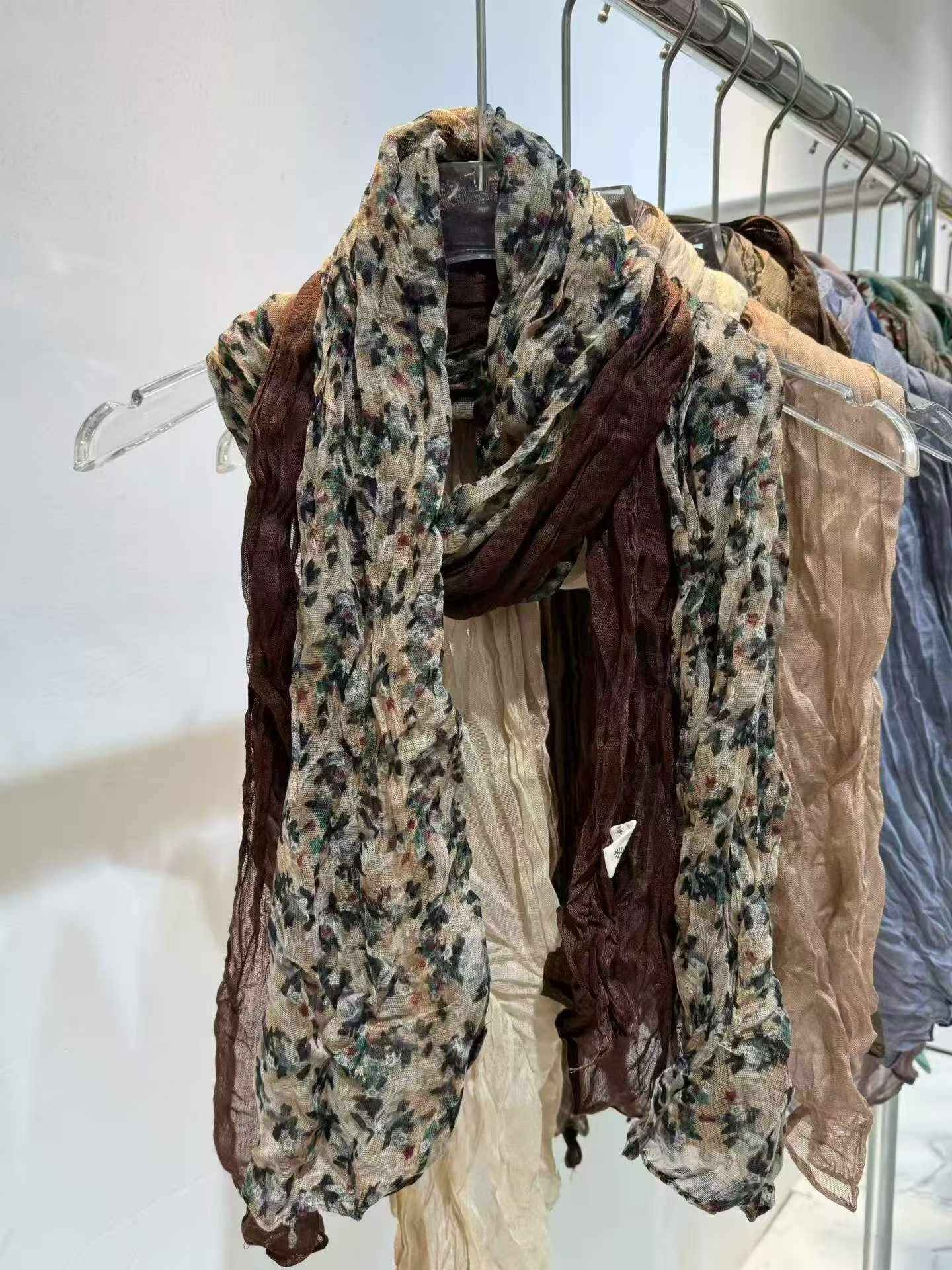 Brown Floral Crinkle Scarf