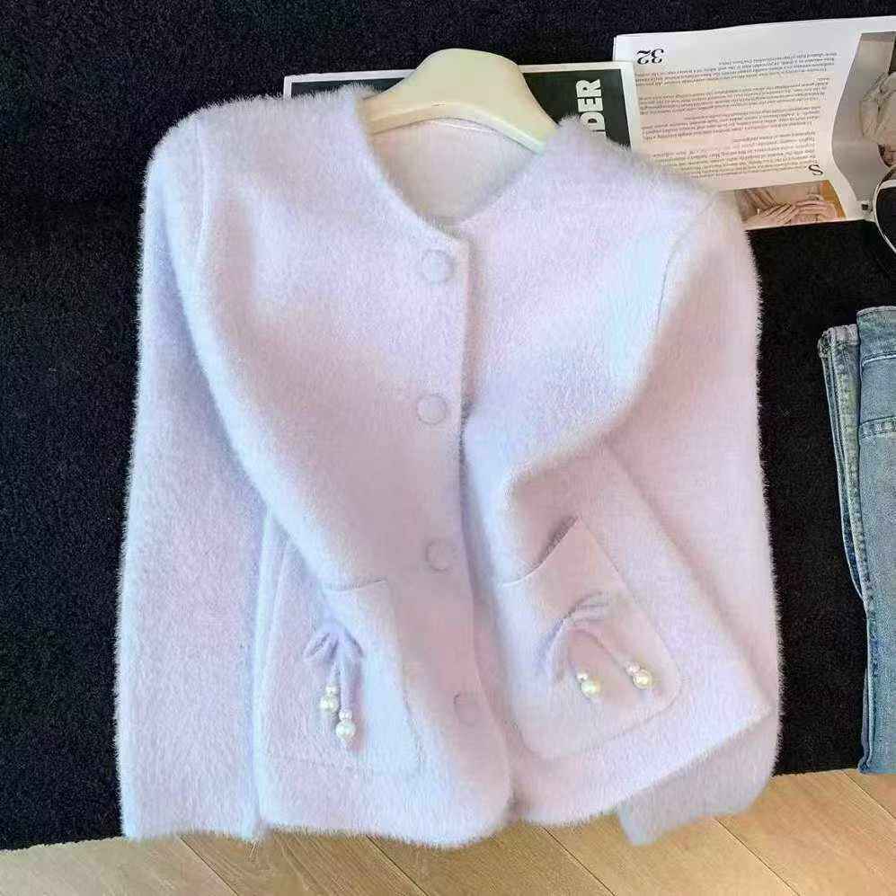 Lavender Pearl Bow Cardigan