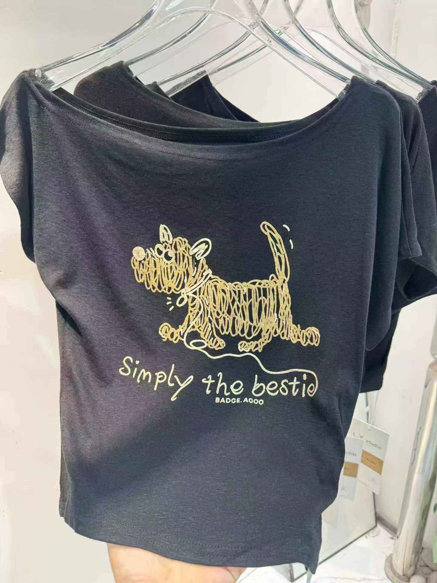 Black Gold Dog Print Tee