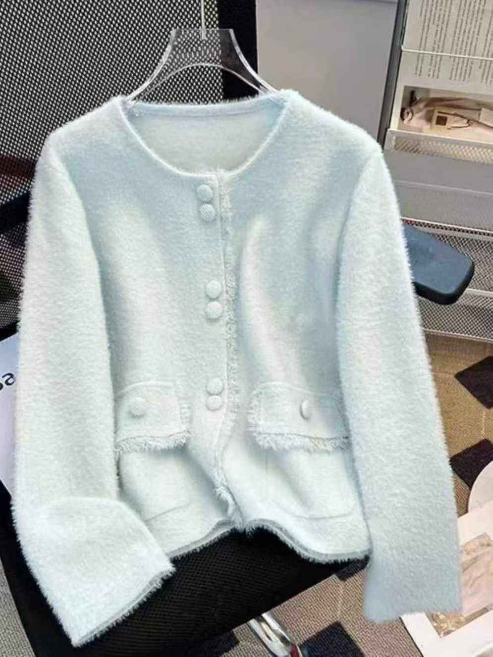 Ice Blue Frayed Edge Cardigan