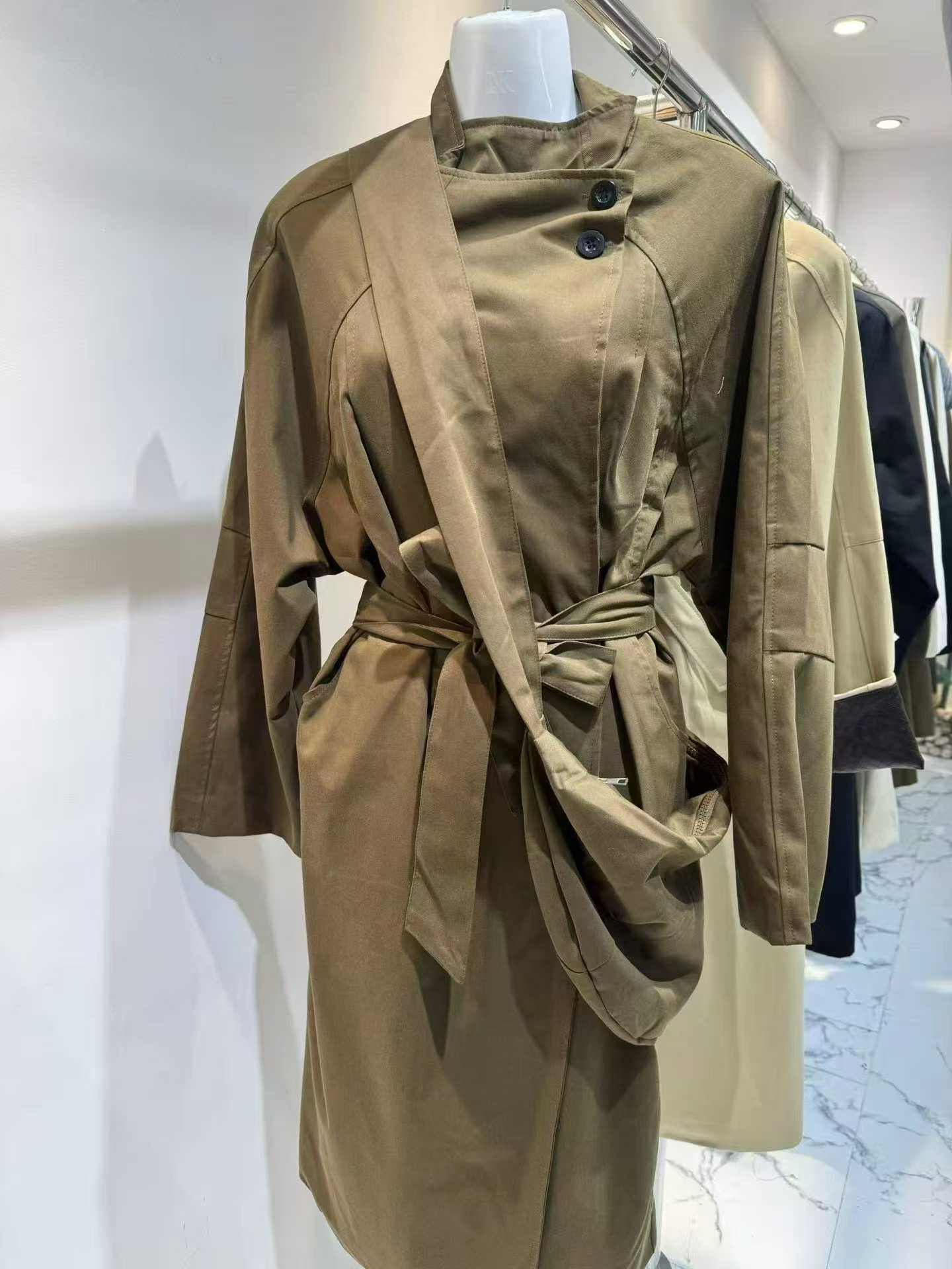 Olive Double-Breasted Trench Coat