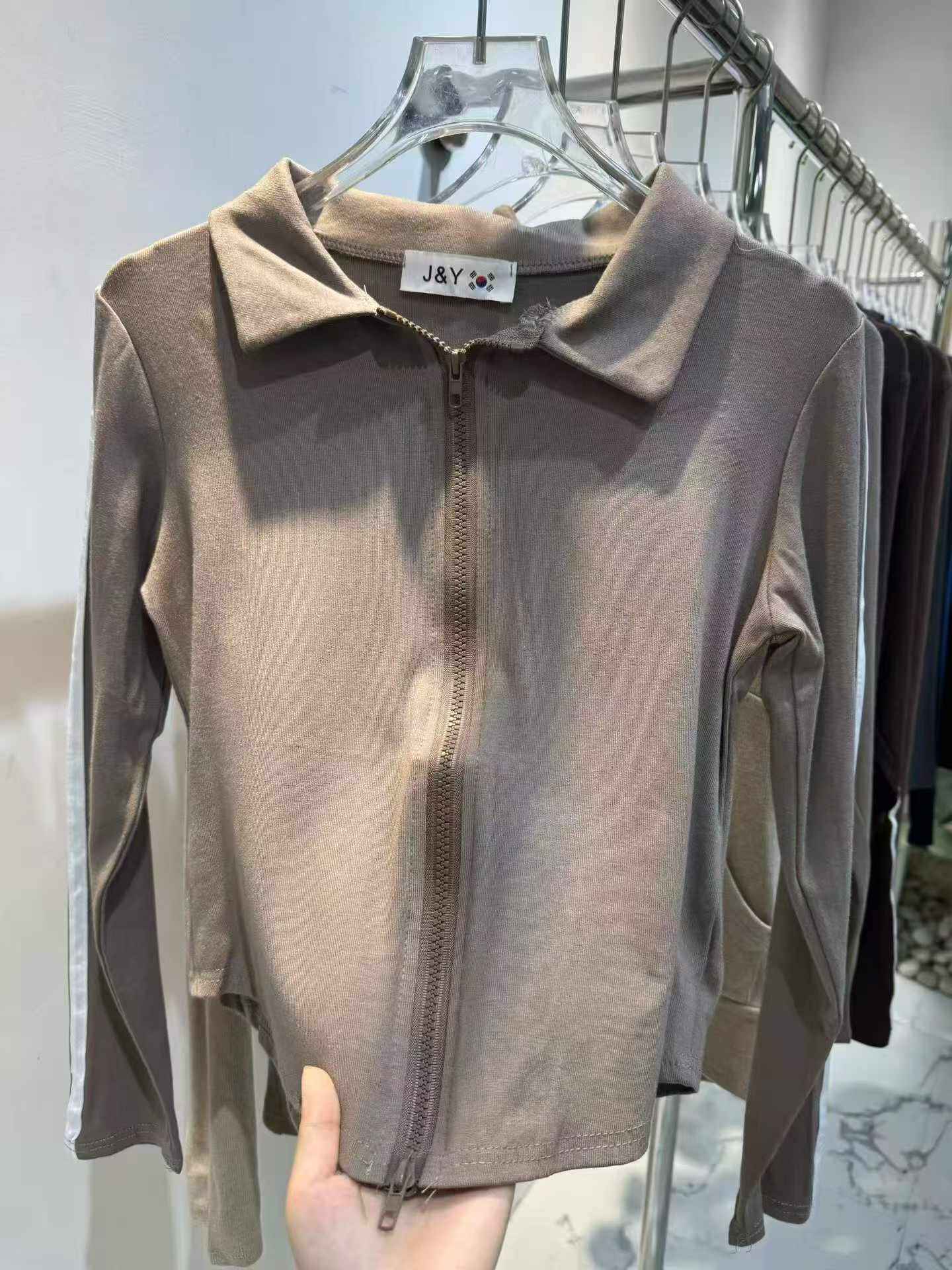 Taupe Collar Zip Top