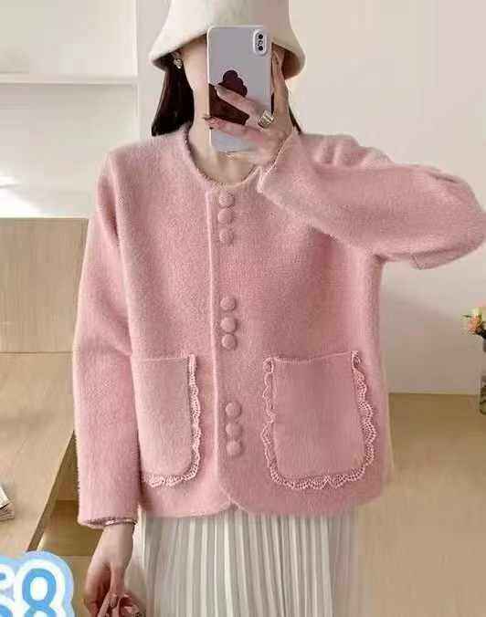 Pink Lace Trim Cardigan