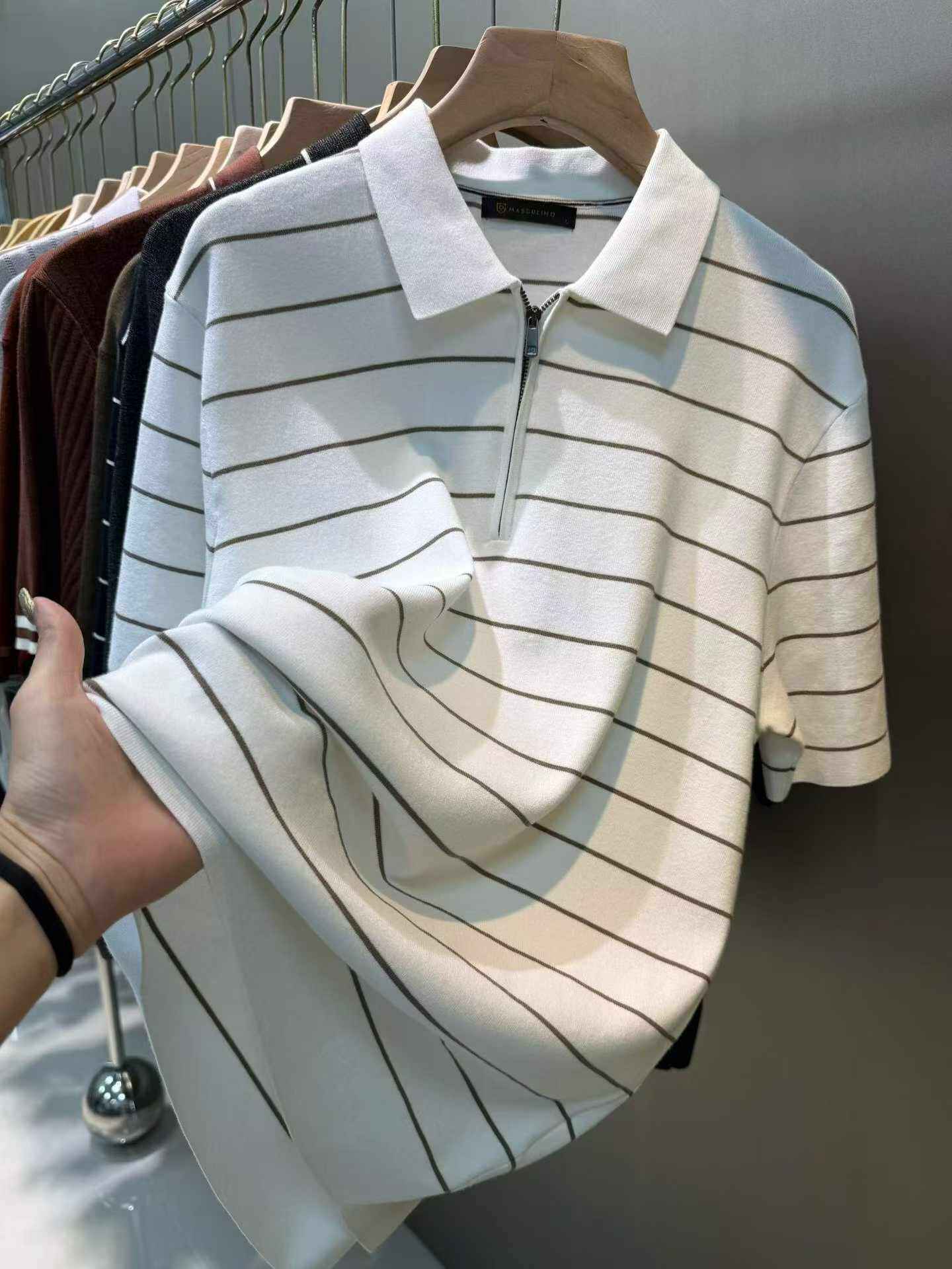 White Stripe Zip Polo