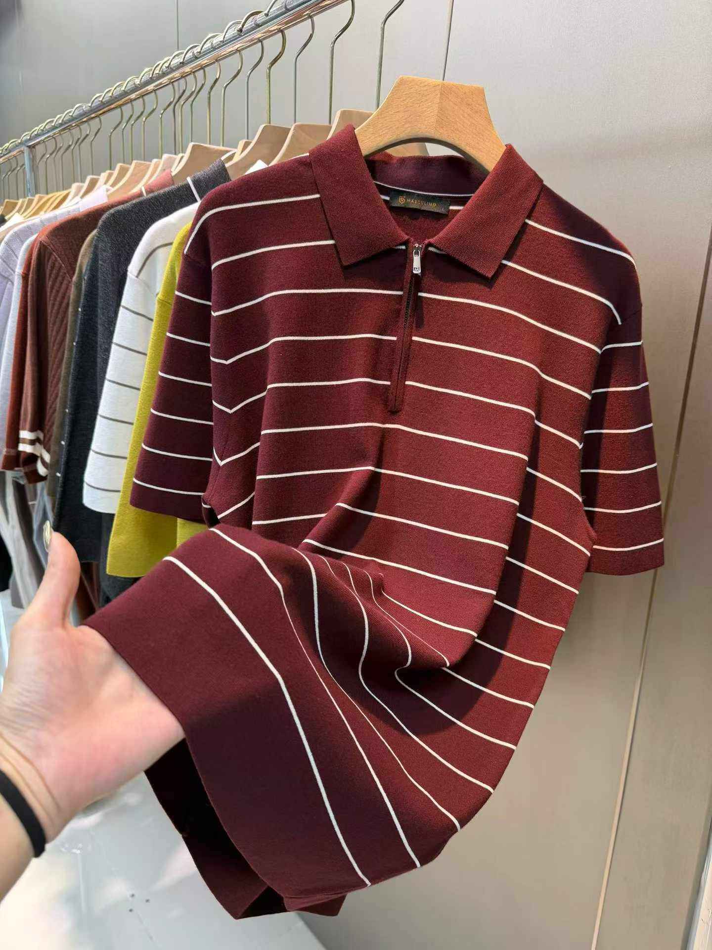 Burgundy Stripe Zip Polo