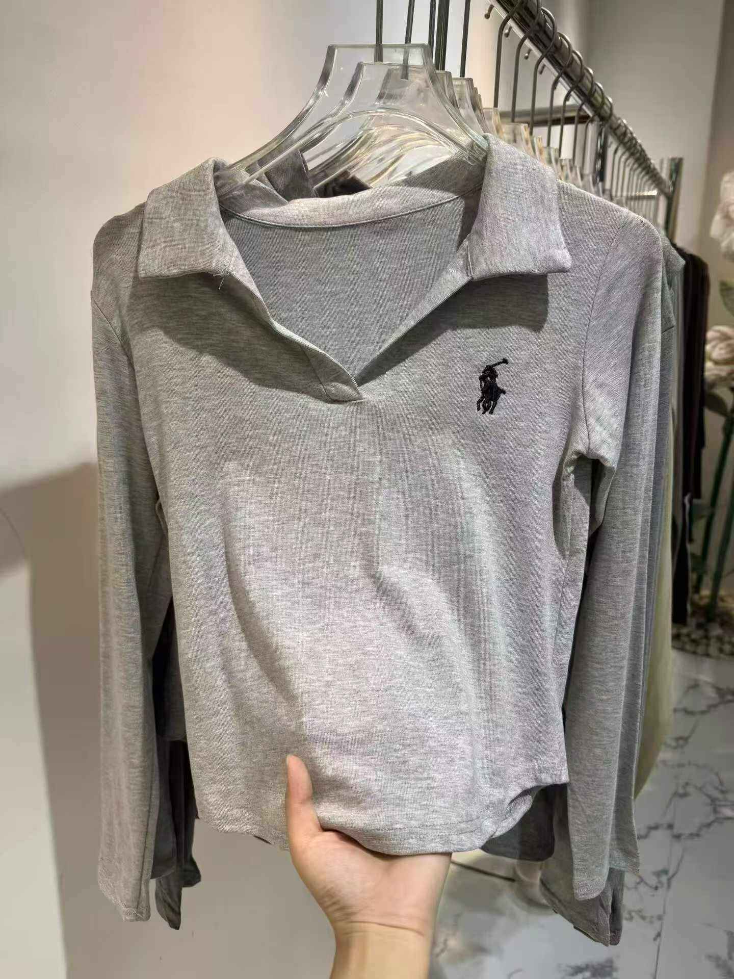 Grey Polo Collar Long Sleeve