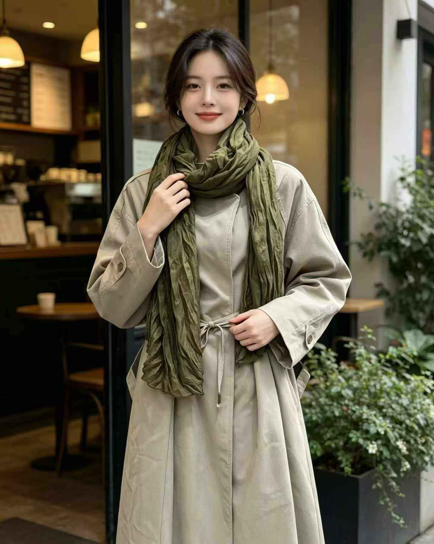 Beige Scarf Style Trench Coat