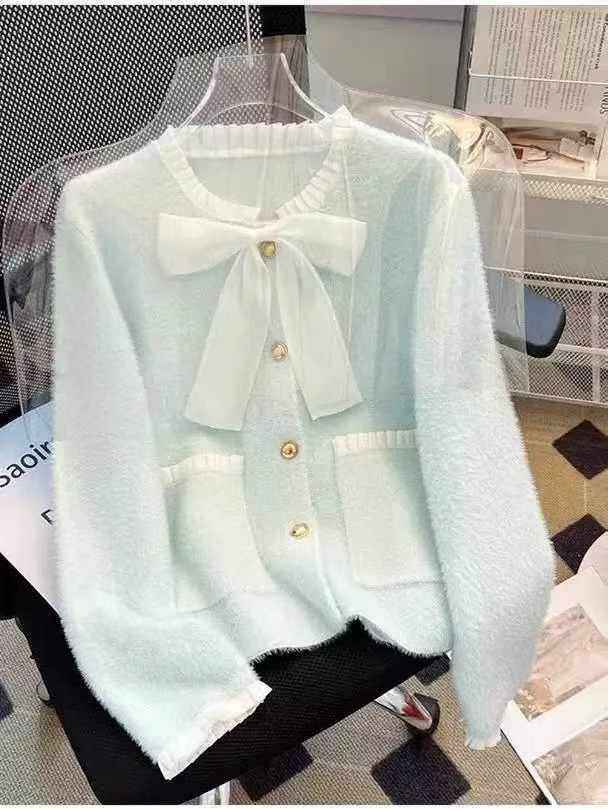 Mint Bow Neck Cardigan