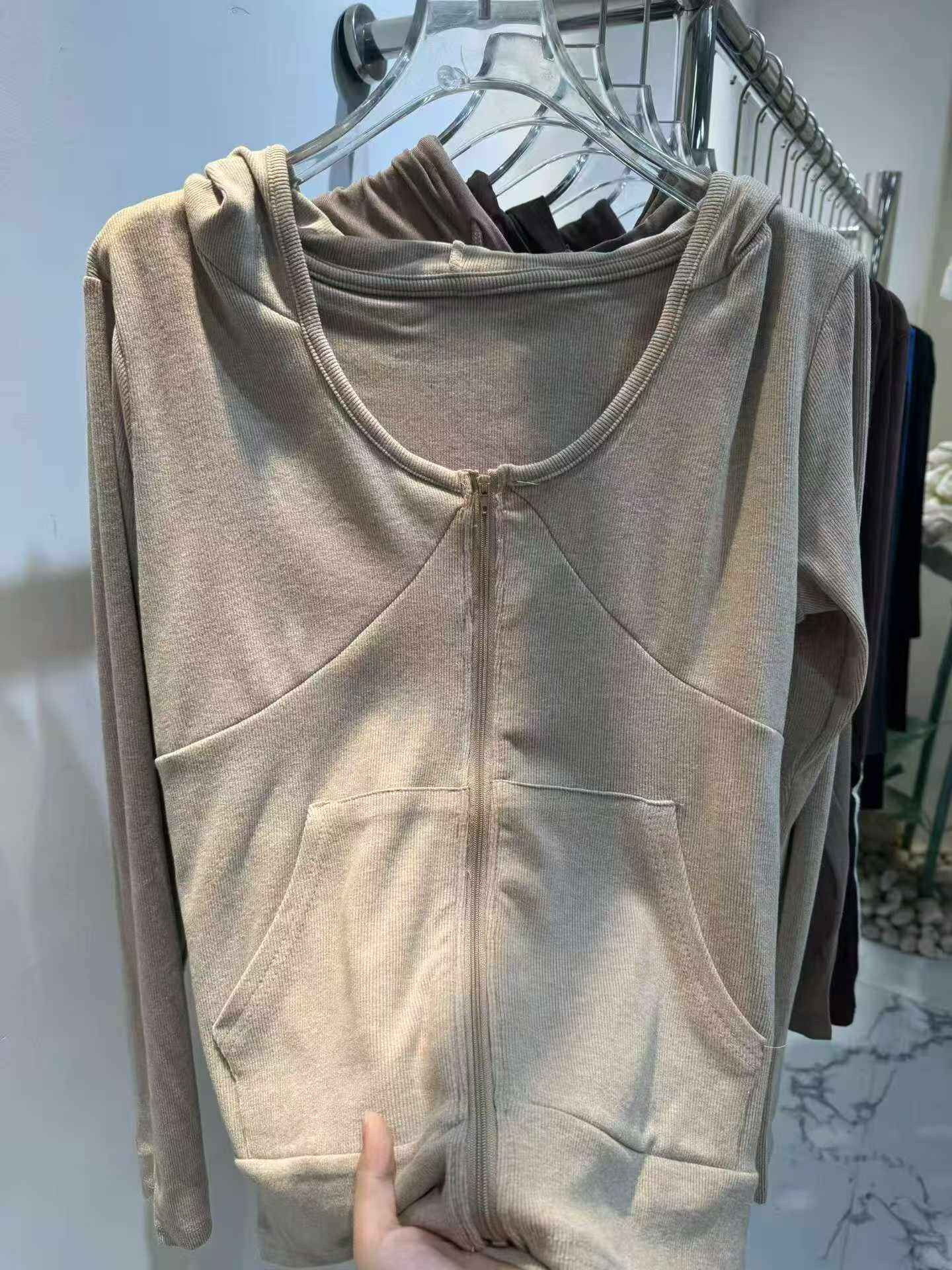 Beige Zip Pocket Hoodie