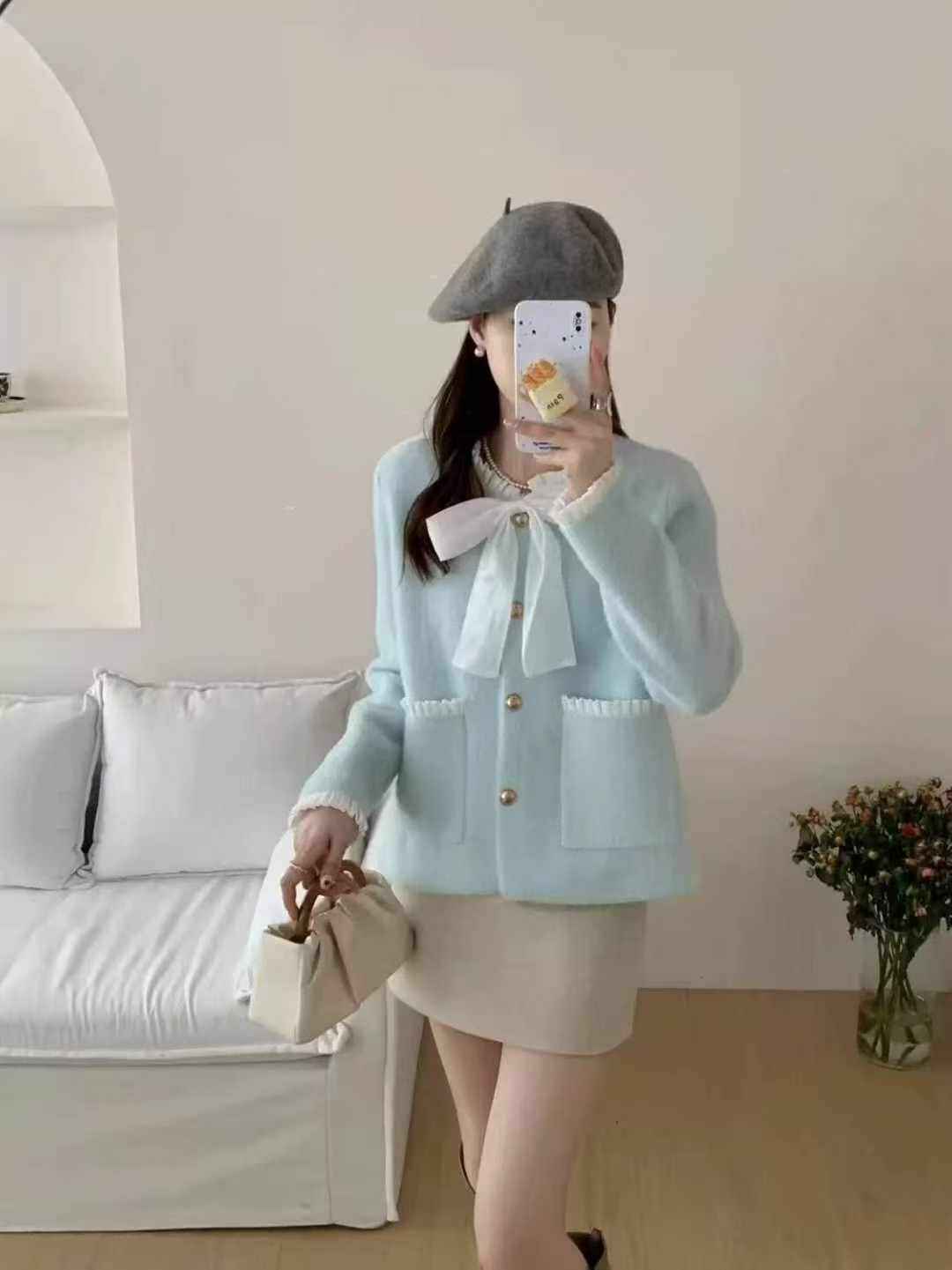 Mint Bow Collar Cardigan