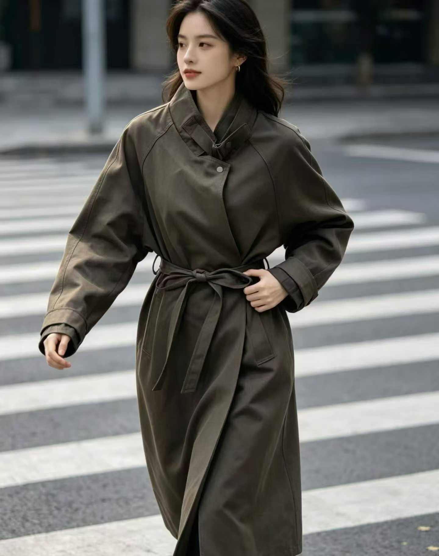 Dark Olive Street Trench Coat