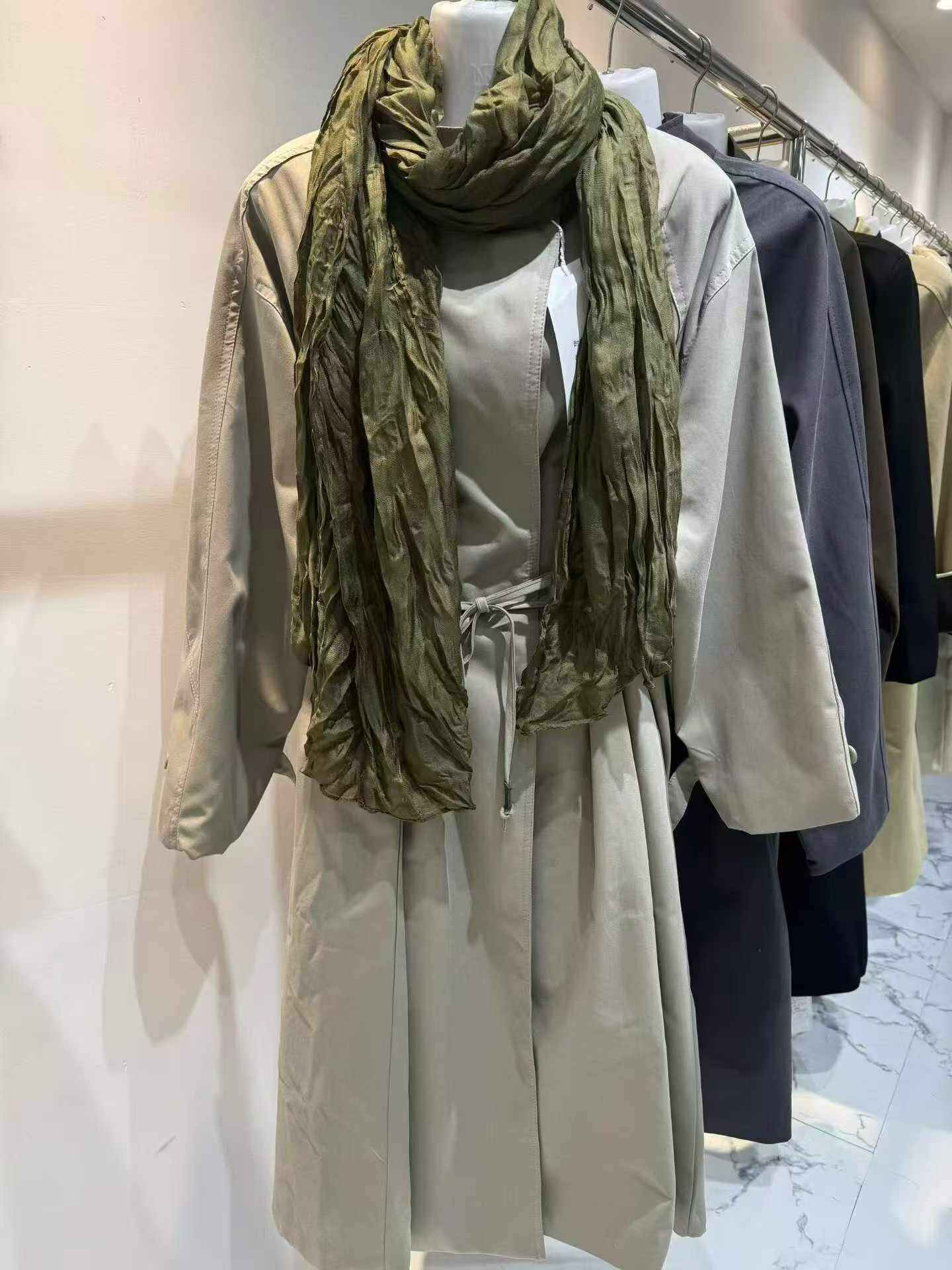 Light Grey Trench Coat with Scarf