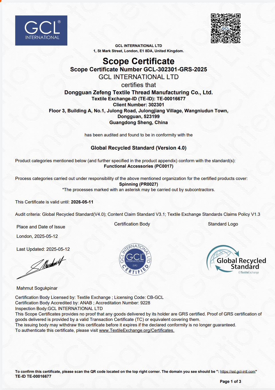 GRS Certified