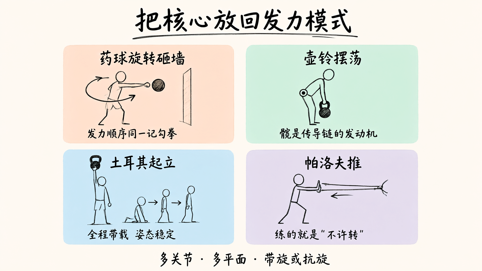 四动作库总览：药球旋转砸墙、壶铃摆荡、土耳其起立、帕洛夫推