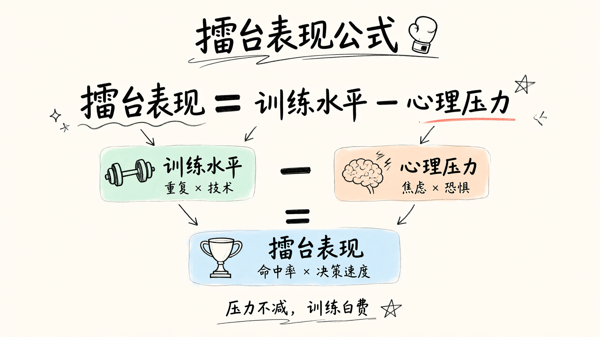 擂台表现=训练水平-心理压力：为什么馆里无敌一上场就懵