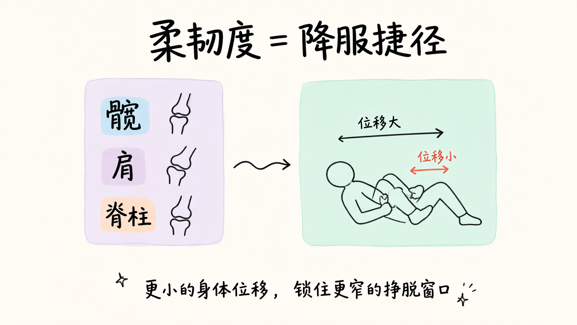 柔韧度转化为降服捷径：髋肩脊柱活动度带来更小的成型位移