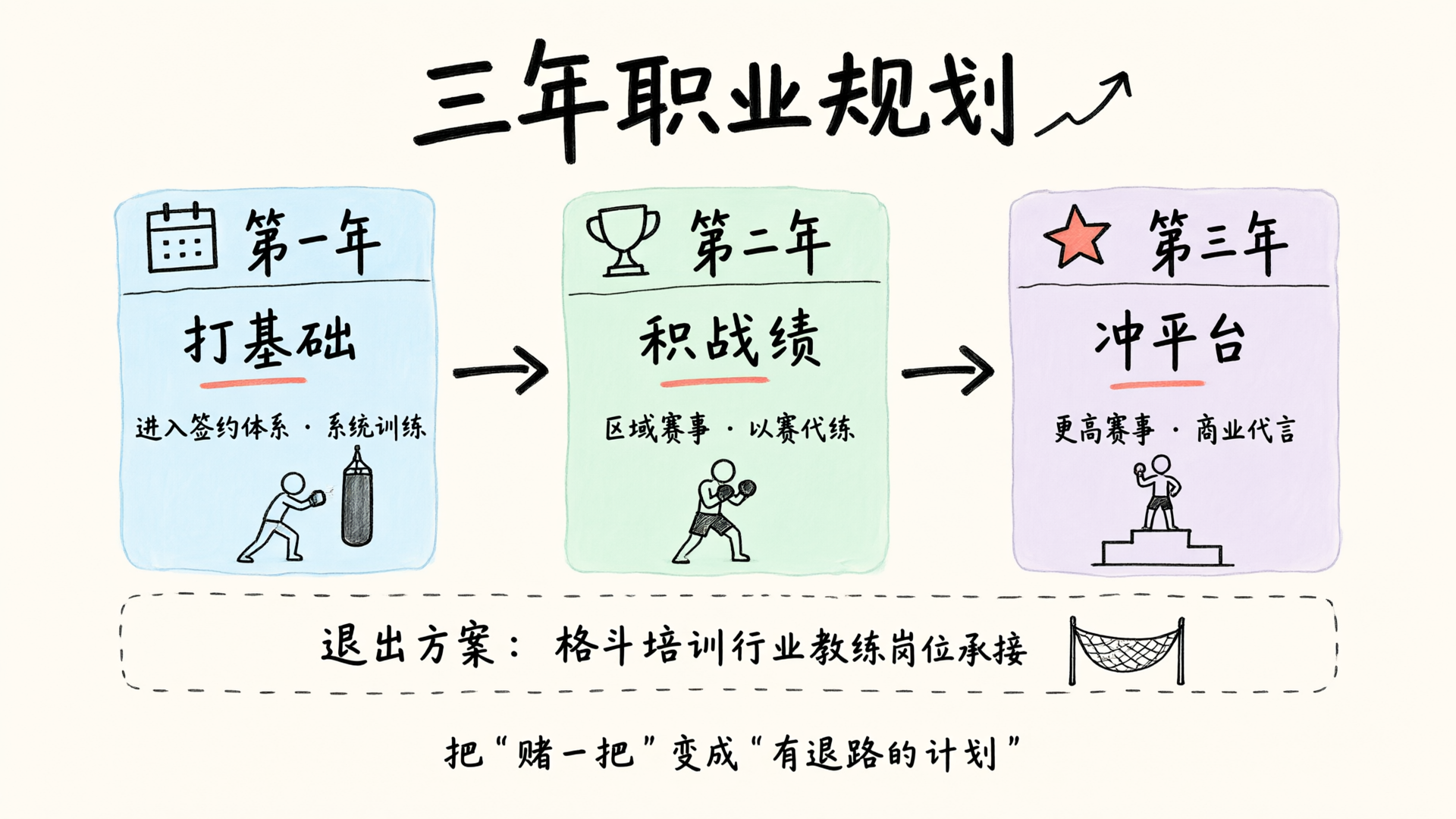 三年职业规划:第一年打基础、第二年积战绩、第三年冲平台
