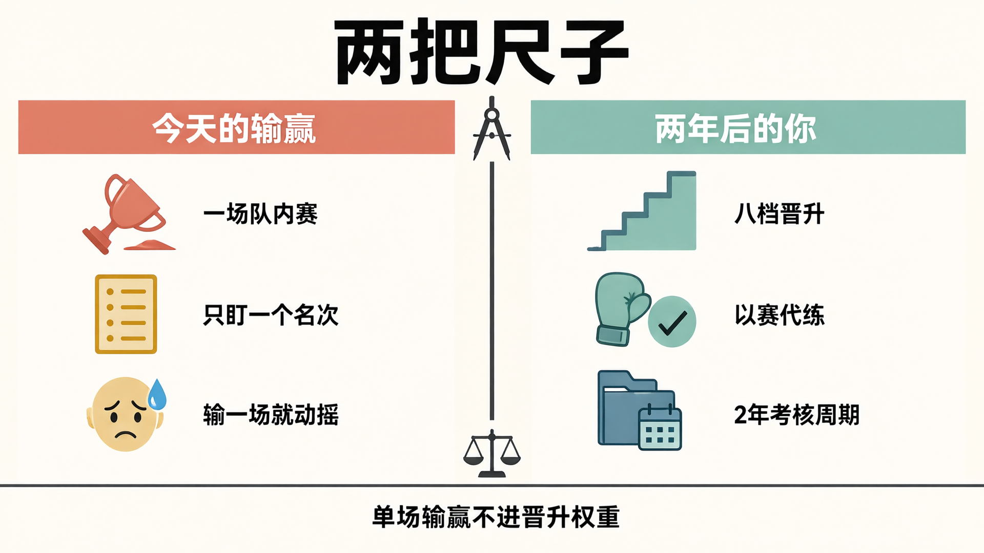 两把尺子：今天的输赢只盯名次，两年后的你用八档晋升、以赛代练与考核周期衡量