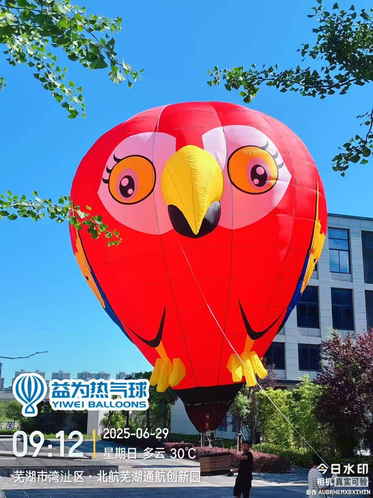 Red Owl-Shaped Remote-Controlled Hot Air Balloon – Features a red balloon body with a yellow beak; ideal for bird-themed events and scenic area displays.