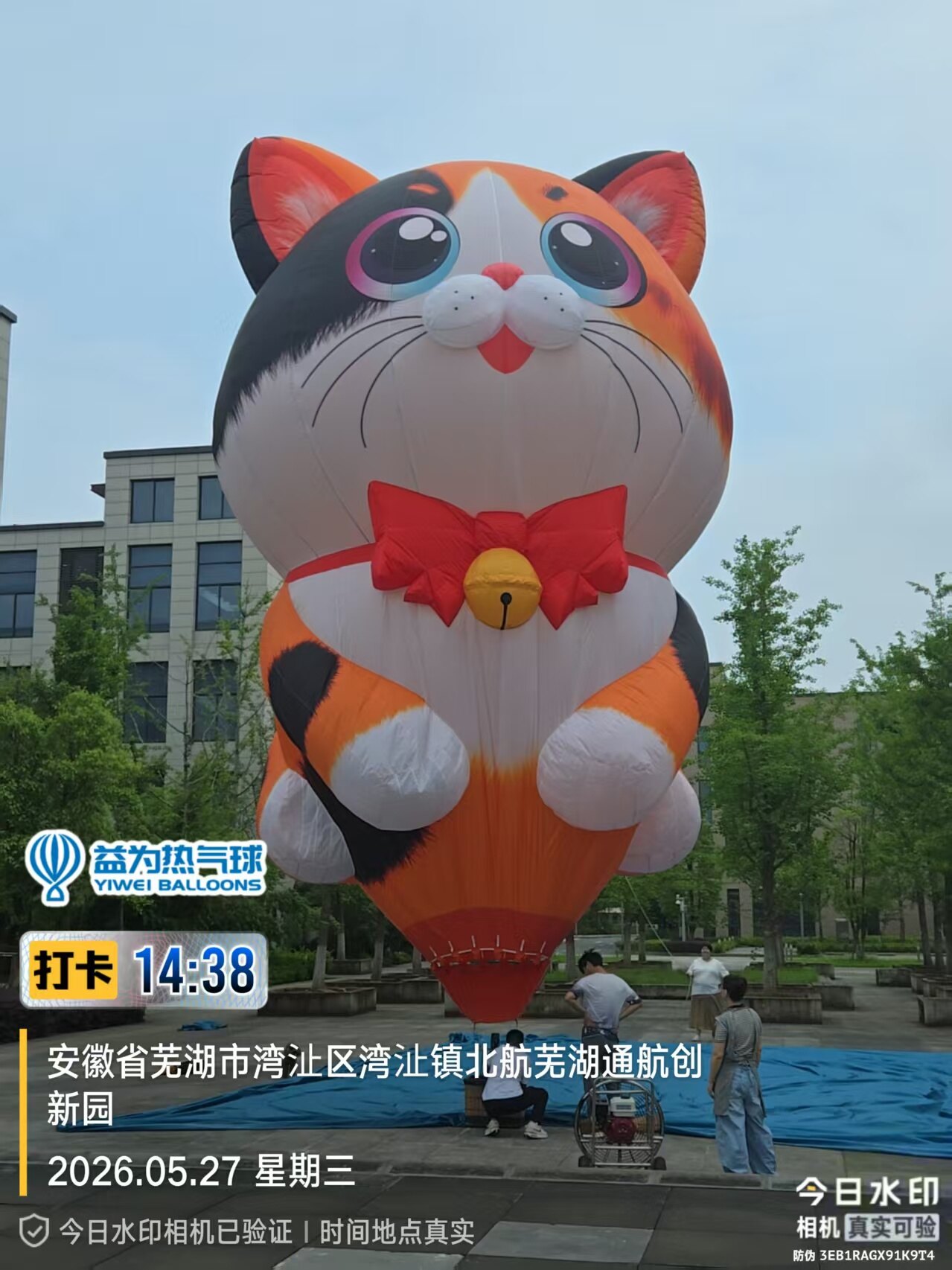 Lucky Cat-Themed Remote-Controlled Hot Air Balloon – Features three-color designs with a red bow; ideal for commercial celebrations, mall events, and brand promotion displays.