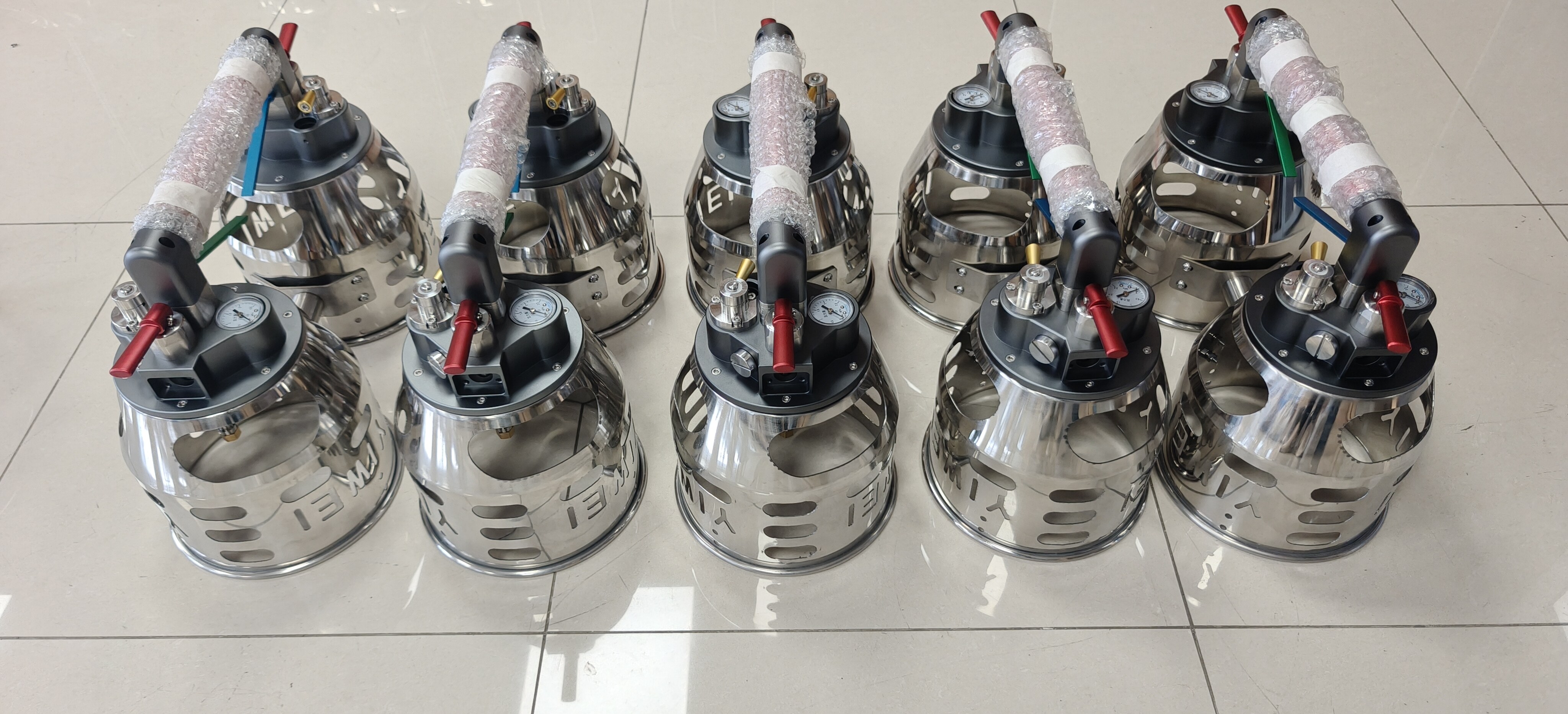 Stainless Steel Hot Air Balloon Burner Units Yiwei Balloons stainless steel hot air balloon burner units with pressure gauges and red valve handles professional burner assembly