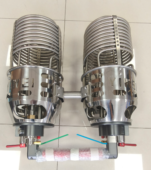 Dual Coil Hot Air Balloon Burner Assembly Yiwei Balloons dual coil stainless steel hot air balloon burner with vaporizing coils and control valves for high-efficiency heating