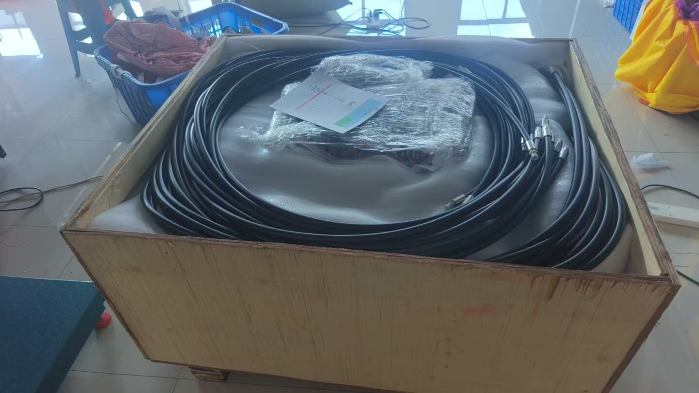 Burner Shipment to Mexico - Hoses and Components in Crate Yiwei Balloons burner shipment to Mexico - coiled black hoses and components packed in wooden crate with protective foam