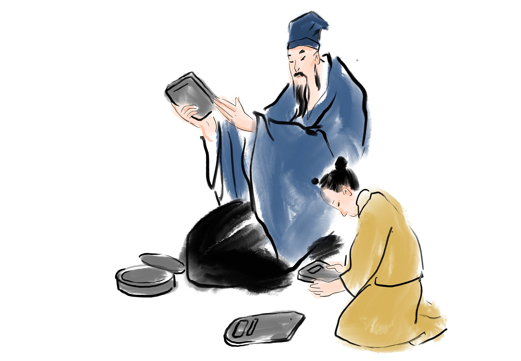 古人供养场景插画