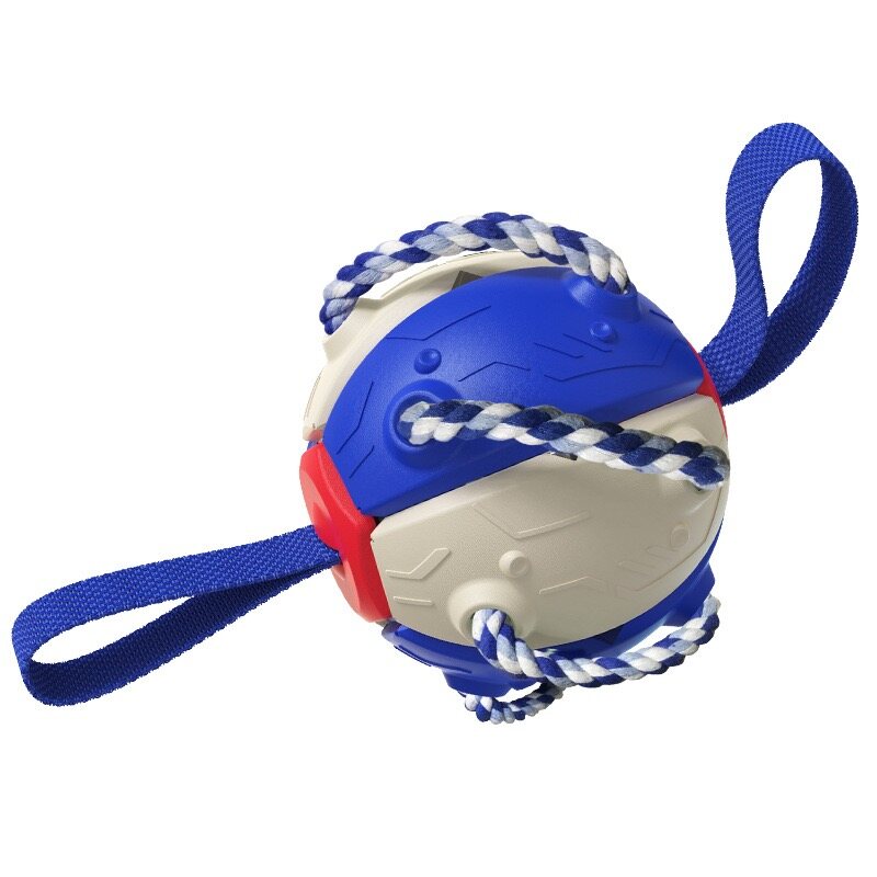 2-in-1 Dog Tug Ball & Frisbee Toy (Blue White, M)