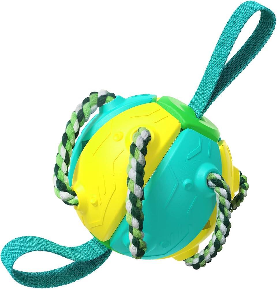 2-in-1 Dog Tug Ball & Frisbee Toy (Yellow Blue, M)