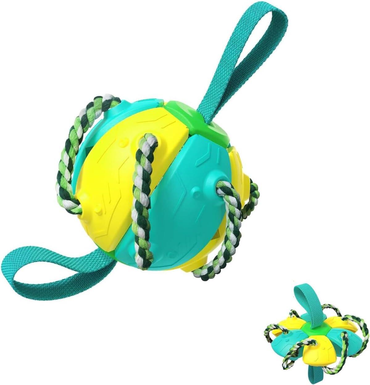 Milymax 2-in-1 Dog Tug Ball & Frisbee Toy (Yellow Blue, M)