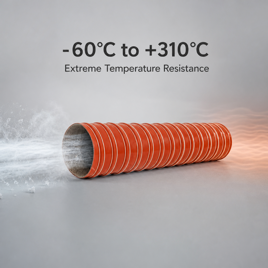 Ecoosi EISD silicone ducting rated from -60 °C to +310 °C with cold airflow on one side and hot airflow on the other