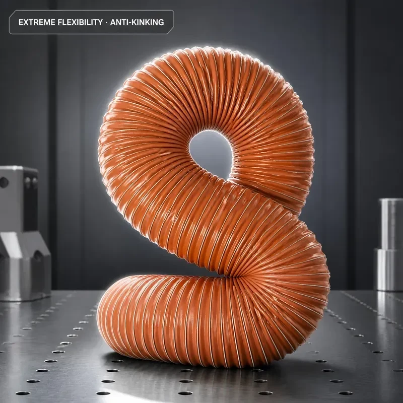 Single layer silicone duct hose bent into a tight S curve to show flexibility and kink resistance