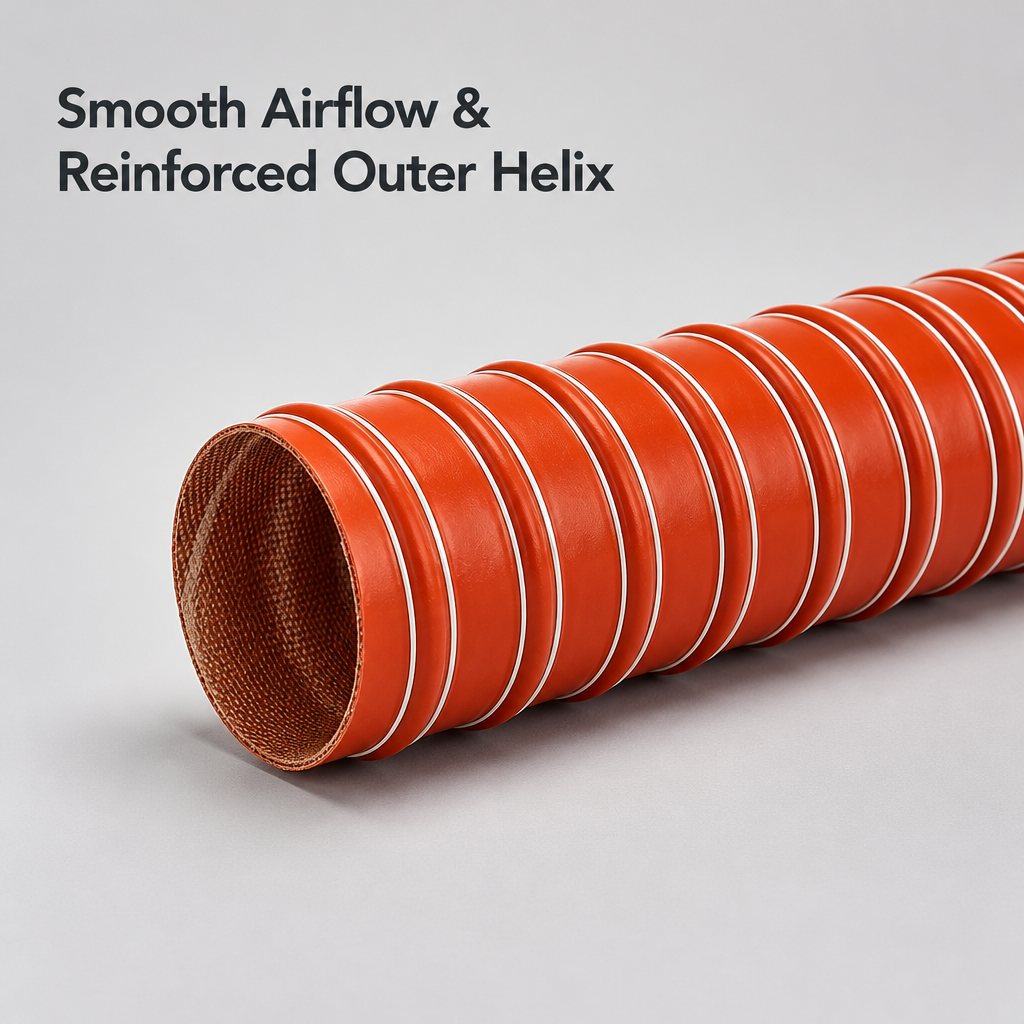 Close-up of the smooth inner bore and reinforced outer helix of Ecoosi EISD silicone ducting