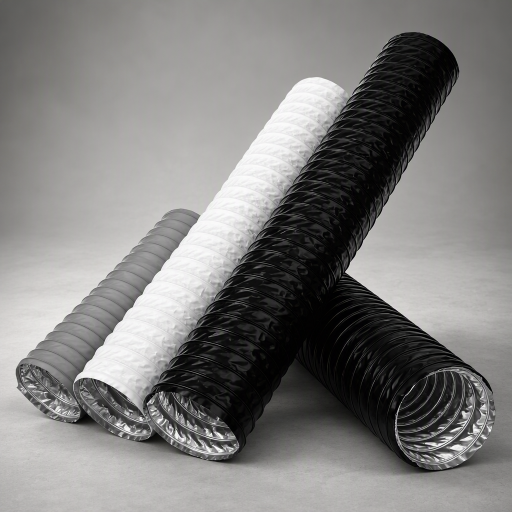 PVC Aluminum Duct Hose in grey, white and black colors
