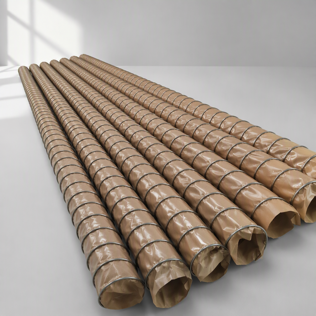 SS PTFE Hose - multiple beige PTFE hoses with stainless steel wire helix
