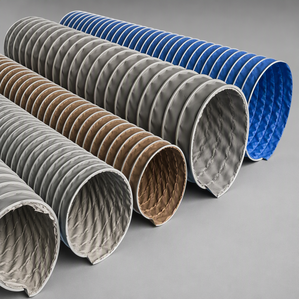 Different Material Clip Hose - grey, brown and blue ducting hoses