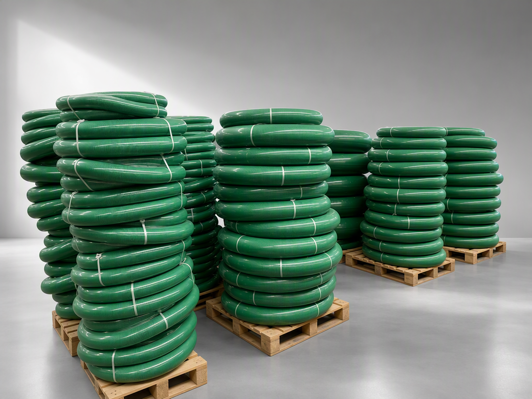 TPR Ducting packed in coils on wooden pallets ready for shipping