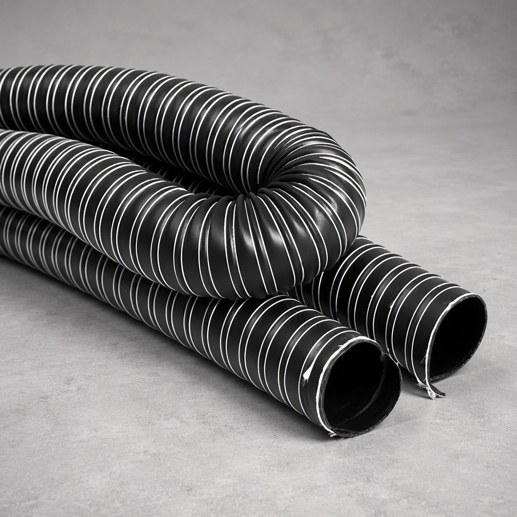 Single Layer Neoprene Ducting - coiled black neoprene duct with white wire helix