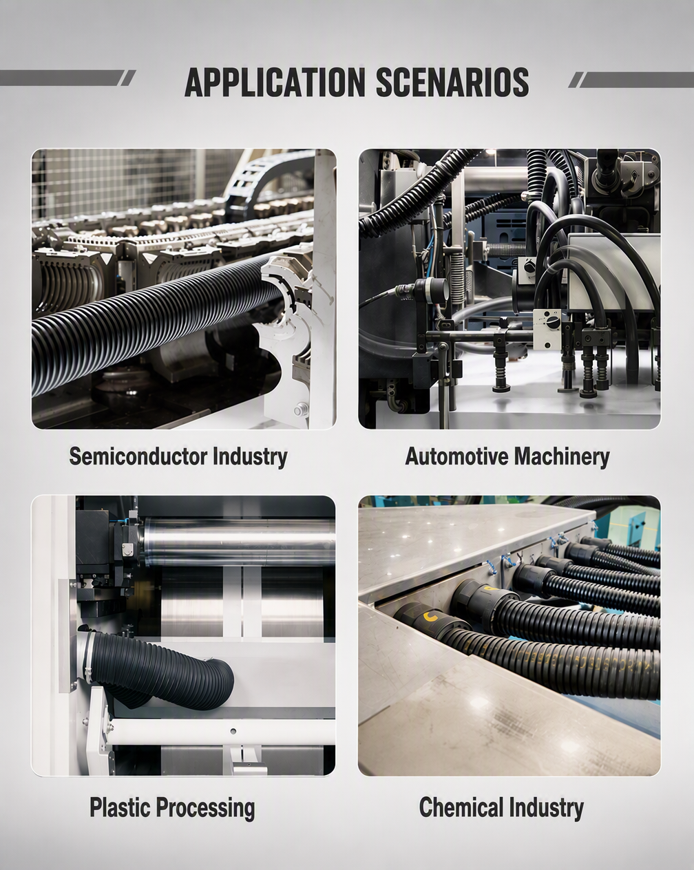TPR Ducting application scenarios - Semiconductor Industry, Automotive Machinery, Plastic Processing, Chemical Industry